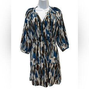 Banana Republic Blue and Brown Patterned Long Sleeve Dress